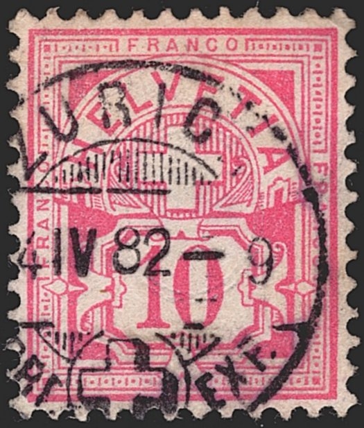 Schweiz, Wertziffer, 1882, 10Rp.hellrosa, Nr.55, weisses Papier, gestempelt ZÜRICH