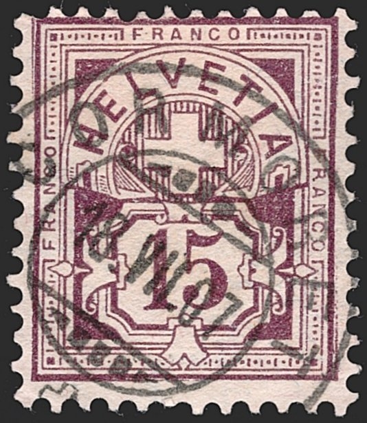 Schweiz, Wertziffer, 1882, 15Rp.braunlila, Nr.85, gestempelt CORMORET