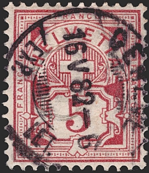 Schweiz, Wertziffer, 1882, 5Rp.hellbraunlila, Nr.54, weisses Papier, gestempelt GENEVE