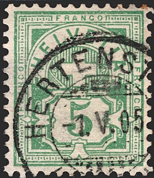 Schweiz, Wertziffer, 1898, 5Rp.grün, Nr.65B, gestempelt HERTENSTEIN