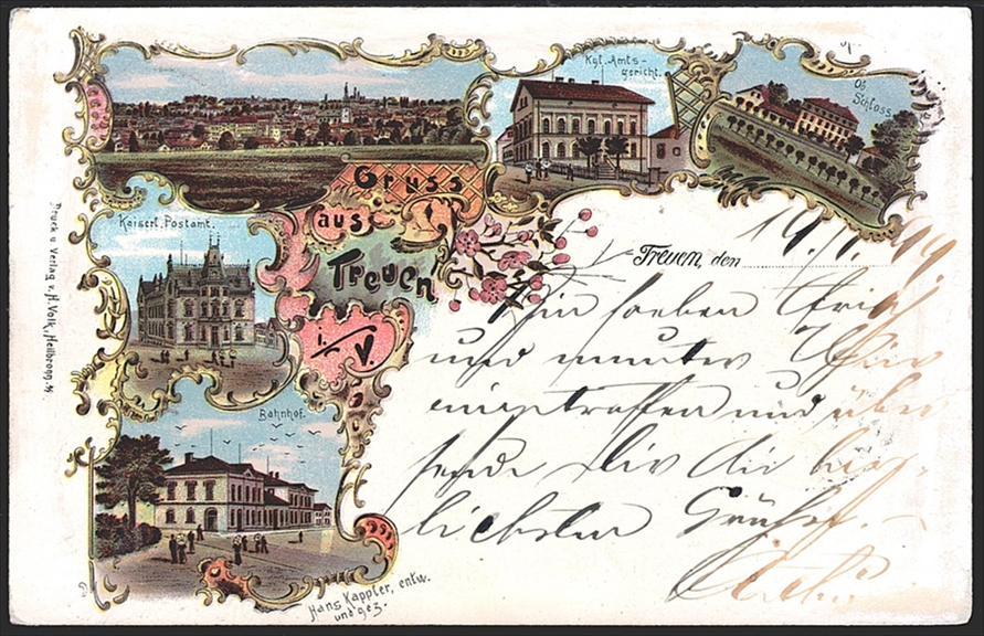 Deutschland, Lithographien, Gruss aus TREUEN, 5 Bilder, 1899