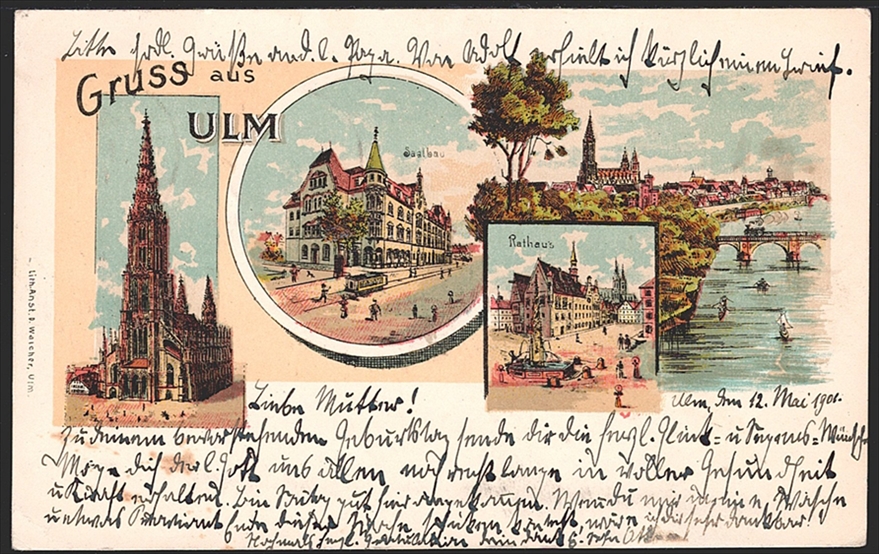 Deutschland, Lithographien, Gruss aus ULM, 4 Bilder, 1901