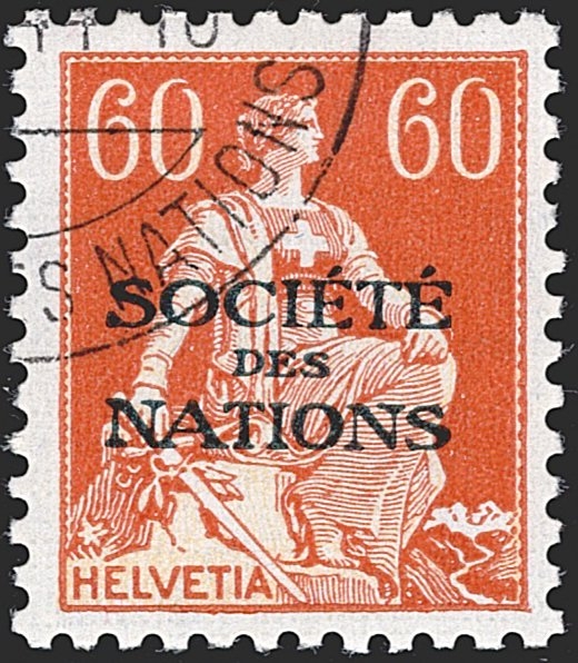 Schweiz, Ämter, SDN, Nr.10z, 1935, 60Rp.braunorange, geriffeltes Papier, sauberer Eckstempel