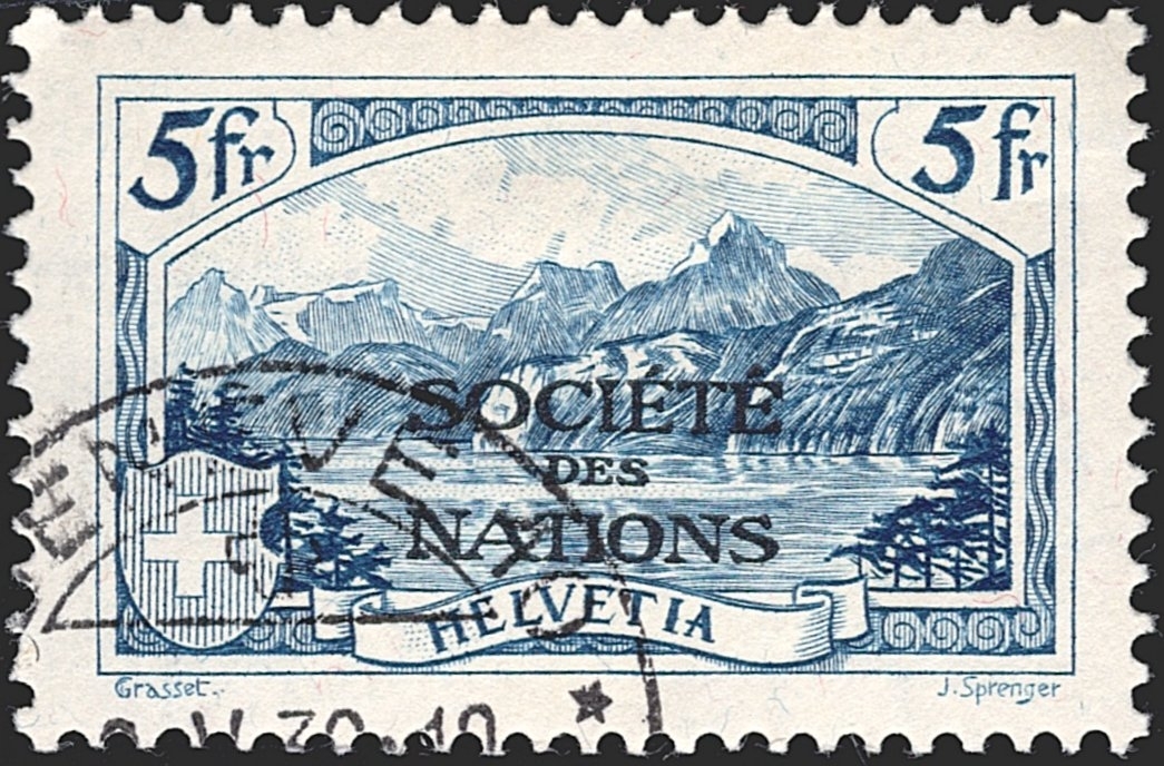 Schweiz, Ämter, SDN, Nr.31, 1928, 5Fr.blau, Eckstempel