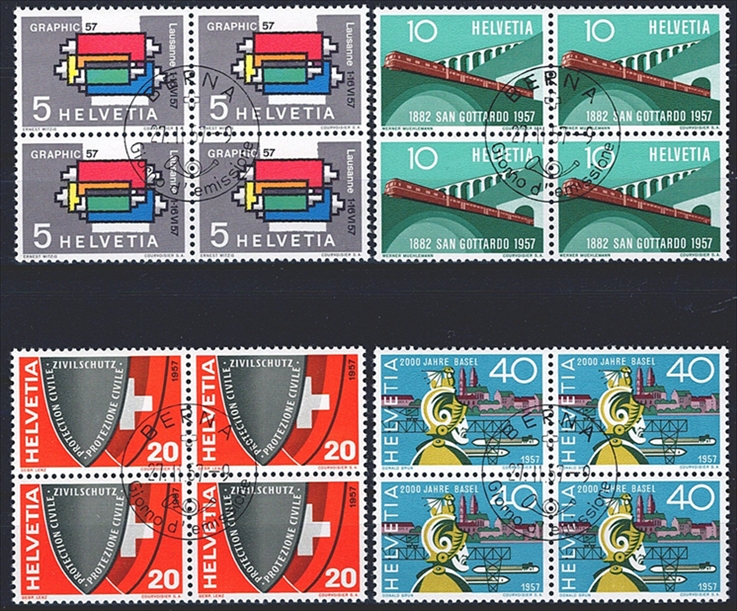 Schweiz, Freimarken, Nr.328-331, im Viererblock, ET-Stempel, i BERNA, mit Gummi *