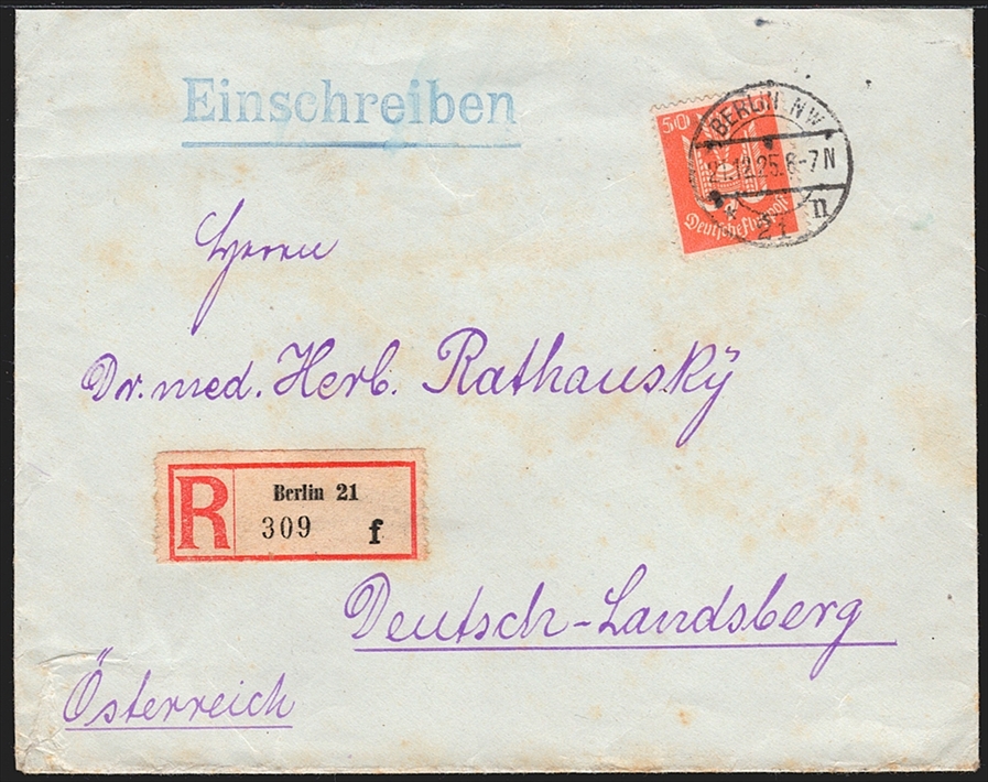 Deutschland, Deutsches Reich, Flugpostmarken, Nr.347, auf R-Brien nach Österreich, gestempelt BERLIN