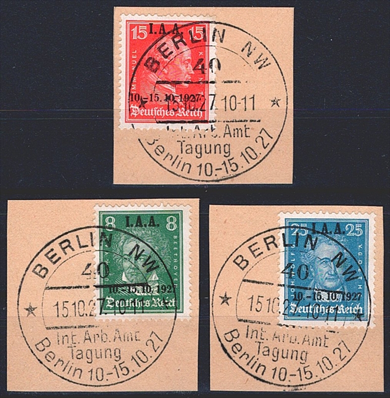 Deutschland, Deutsches Reich, I.A.A.-Tagung, Nr.407-409, komplette Serie, Sonderstempel BERLIN NW