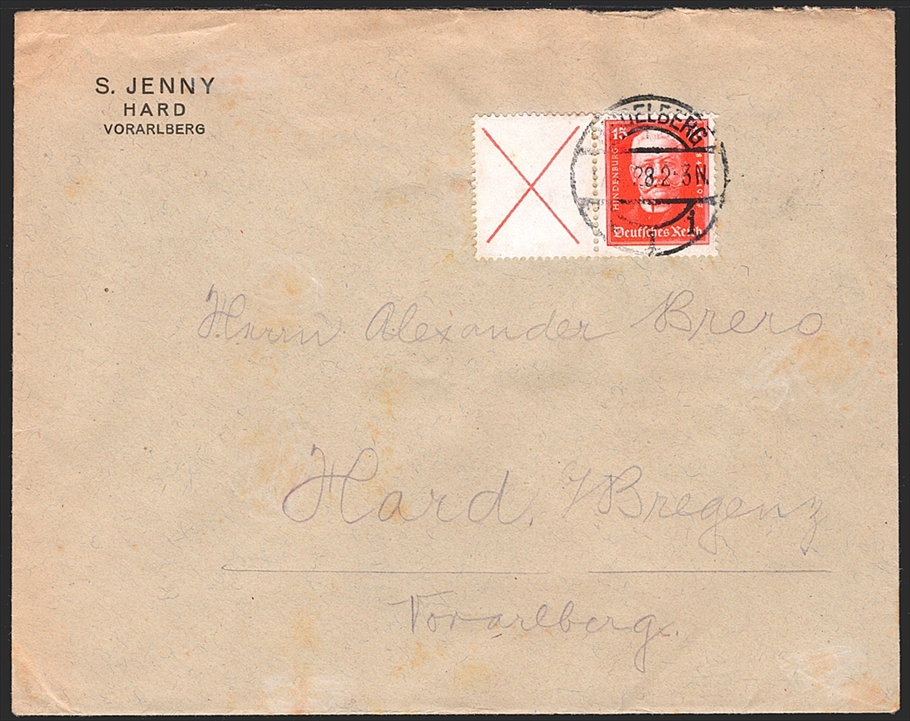 Deutschland, Deutsches Reich, Nothilfe, Nr.W 25, sauber auf Brief nach Hard/Vorarlberg, HEIDELBERG