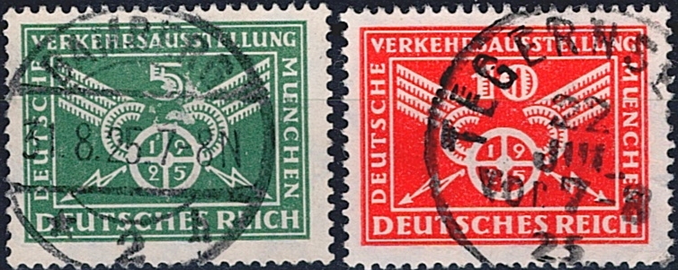 Deutschland, Deutsches Reich, Verkehrsausstellung, Nr.370-371x, Wasserzeichen stehend, gestempelt