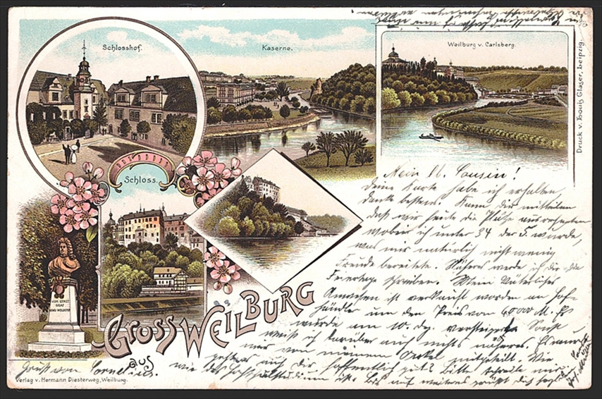 Deutschland, Lithographien, Gruss aus WEILBURG, 6 Bilder, 1906