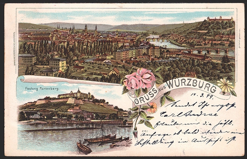 Deutschland, Lithographien, Gruss aus WÜRZBURG, 2 Bilder, 1899