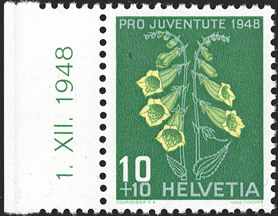 Schweiz, Abarten, Pro Juventute, Nr.126.3.02, Retouche zwischen linkem Rand und Blüte