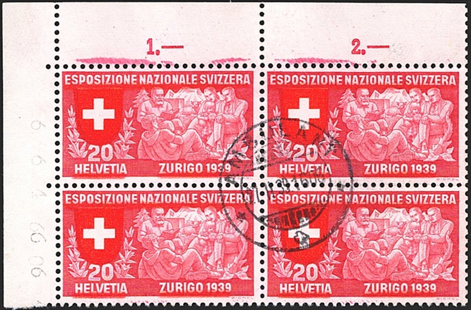 Schweiz, Abarten, Freimarken, Nr.226a, 20Rp. lilarot/zinnober, sauber gestempelt "AMBULANT", im Bogenrand Farbverschmierung