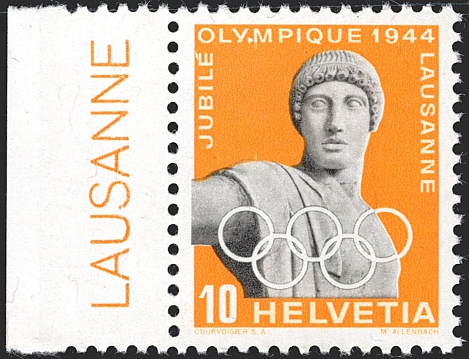 Schweiz, Abarten, Freimarken, Nr.259w.2.02b, farblose Stelle zwischen Y und M von OLYMPIQUE