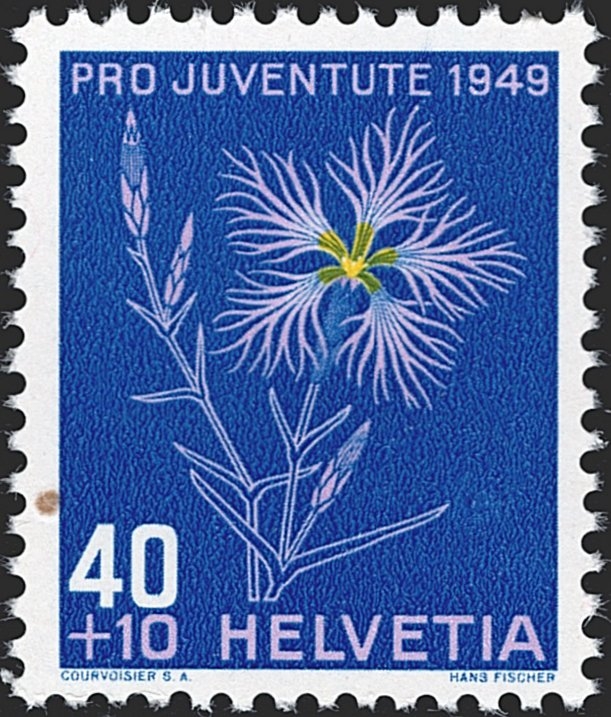 Schweiz, Abarten, Pro Juventute, Nr.132.3.01, Retouche am rechten Blatt und Holzeinschluss links