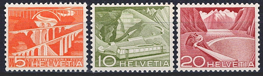 Schweiz, Rollenmarken, Technik und Landschaften, Nr.298RM.02--301ARM.02, grosse Buchstaben und Zahlen, (3 Werte)