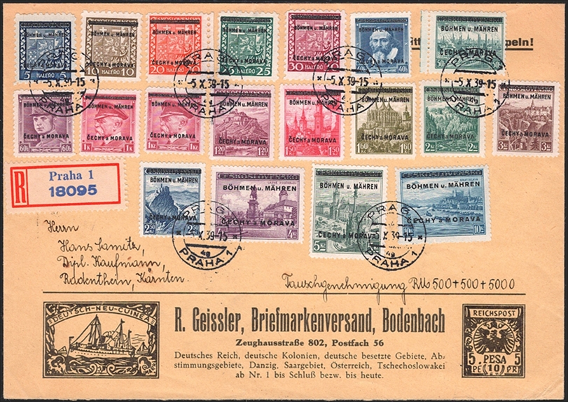 Deutschland, Deutsches Reich, Deutsche Besetzungsgebiete, Böhmen und Mähren, Nr.1-19, gelaufener eingeschriebener Satzbrief, PRAG