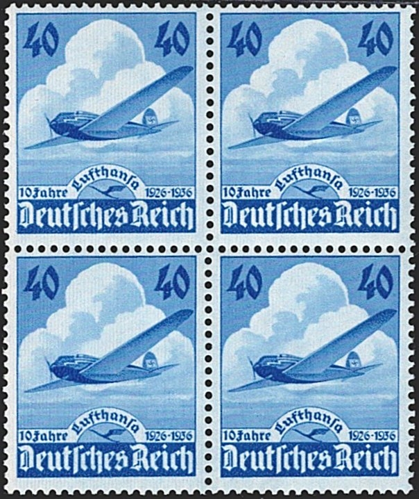 Deutschland, Deutsches Reich, Lufthansa, Nr.603, im Viererblock