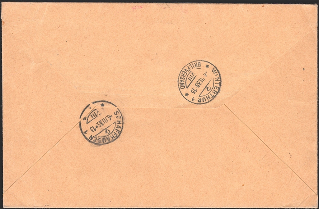 Deutschland, Deutsches Reich, Saar, Nr.565-568+, komplette Serie, mit Zusatzfrankatur auf R-Brief nach Winterthur – Bild 2