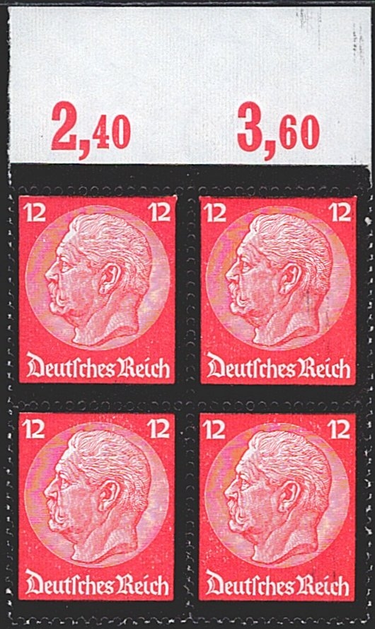 Deutschland, Deutsches Reich, Trauermarken, Nr.552 P OR, im Viererblock