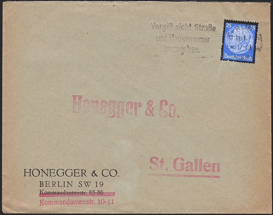 Deutschland, Deutsches Reich, Trauermarken, Nr.553, Auslandsbrief nach St.Gallen, BERLIN