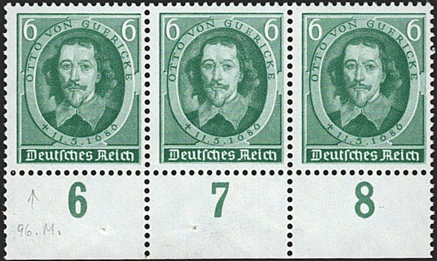 Deutschland, Deutsches Reich,Sondermarke, Nr.608 II, "zweite Locke", 3er-Streifen