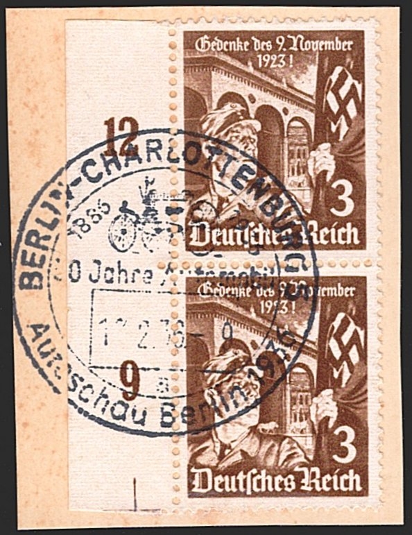 Deutschland, Deutsches Reich,Sondermarken, Nr.598y, waagrechte Riffelung, senkrechtes Paar, Sonderstempel BERLIN-CHARLOTTENBURG