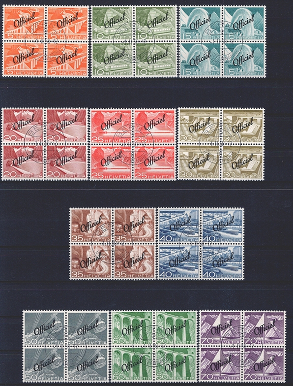 Schweiz, Dienst, Verwaltungsmarken, Nr.65-75, komplette Serie, im Viererblock, ET gestempelt11 Werte