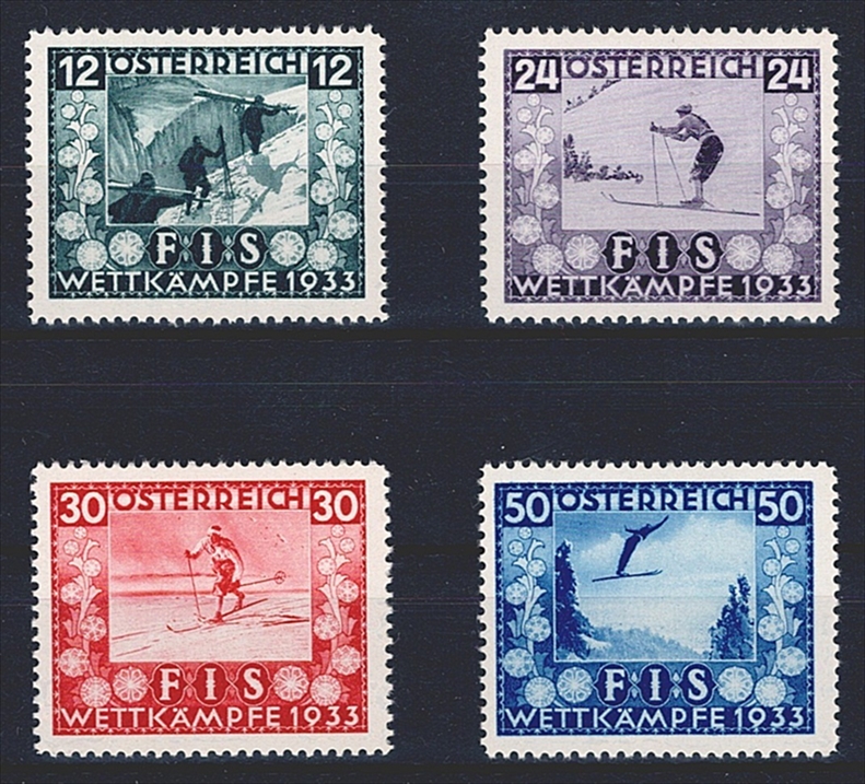 623 PU II FIS Wettkämpfe 1936 12 Gr. ungezähnte Probedrucke in 3 Farben