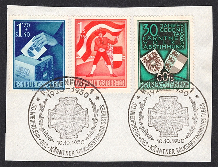 Österreich, Volkabstimmung Kärnten, Nr.952-954, Sonderstempel KLAGENFURT