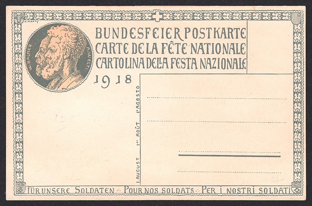 Schweiz, Bundesfeierkarten, 1918, Landsgemeinde, Nr.22ao, Adressseitig grau, ohne Nummer bildseitig