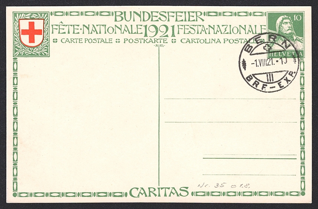 Schweiz, Bundesfeierkarten, 1921, Nr.34, Verwundetentransport, gestempelt 1.VIII, BERN