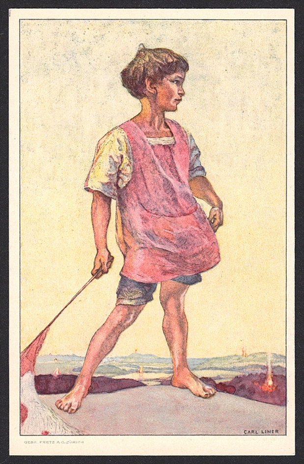 Schweiz, Bundesfeierkarten, 1927, Knabe mit Fahne, Nr.45, gestempelt 1.VIII BECKENRIED – Bild 2