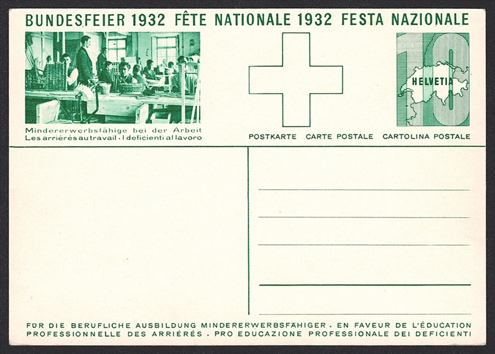 Schweiz, Bundesfeierkarten, 1932, Bielersee, Nr.56b, Bild "Korbflechterei"