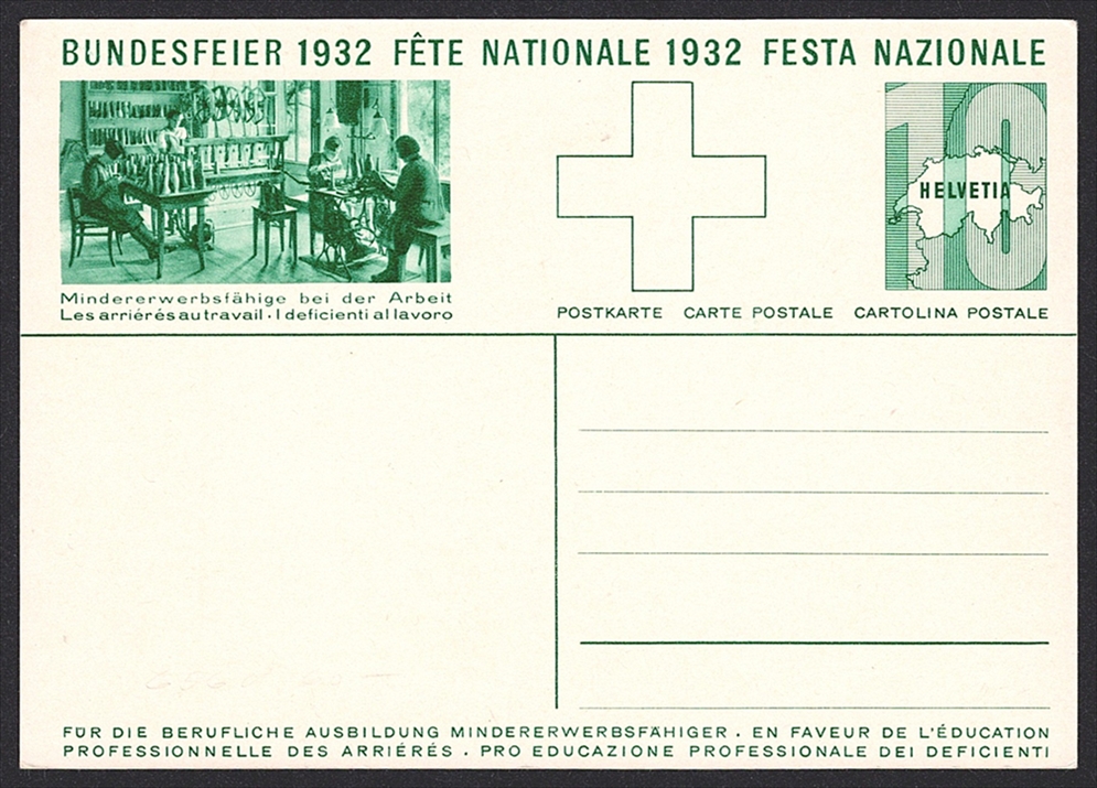 Schweiz, Bundesfeierkarten, 1932, Bielersee, Nr.56d, Bild "Stickerei"