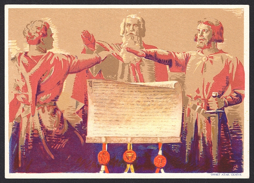 Schweiz, Bundesfeierkarten, 1932, Rütlischwur, Nr.55e, Bild "Stickerei" – Bild 2