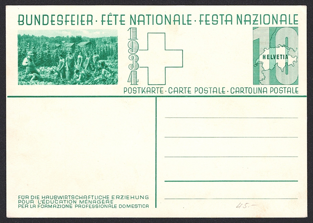 Schweiz, Bundesfeierkarten, 1934, Augustfeuer, Nr.60b, Bild "Gartenarbeit"