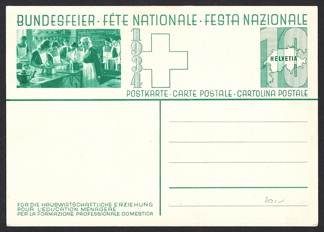 Schweiz, Bundesfeierkarten, 1934, Augustfeuer, Nr.60c, Bild "Haushaltungsschule"