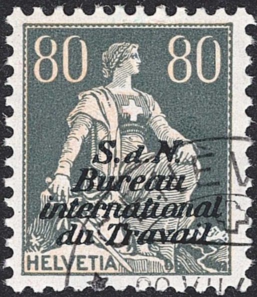 Schweiz, Dienstmarken, BIT, Nr.10z, 80Rp. geriffeltes Papier, Eckstempel
