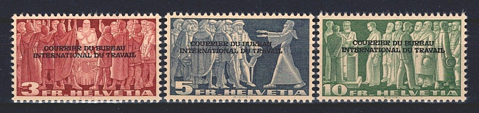 Schweiz, Dienstmarken, BIT, Nr.81-83, Symbolische Bilder, komplette Serie, VÃ¶lkerbundsgebÃ¤uder 