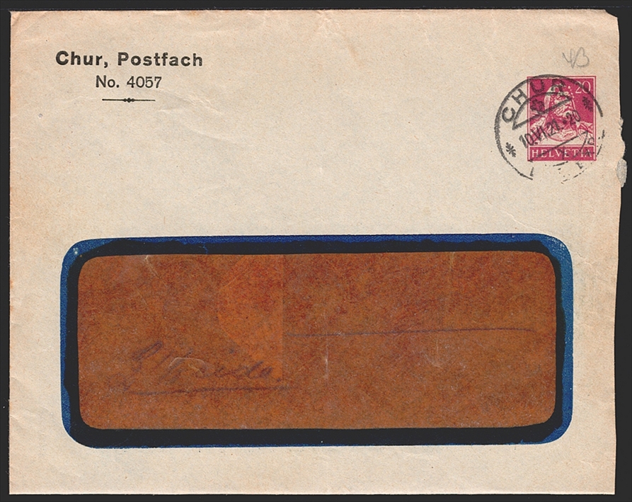 Schweiz, Ganzsachen, Privatganzsachen, PBU 040, Chur Postfach No.4057, CHUR, Umschlag gefaltet