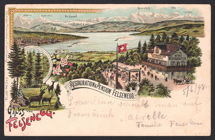 Schweiz, Lithographien, Gruss von FELSENEGG, 3 Bilder, 1898, minim bestossen