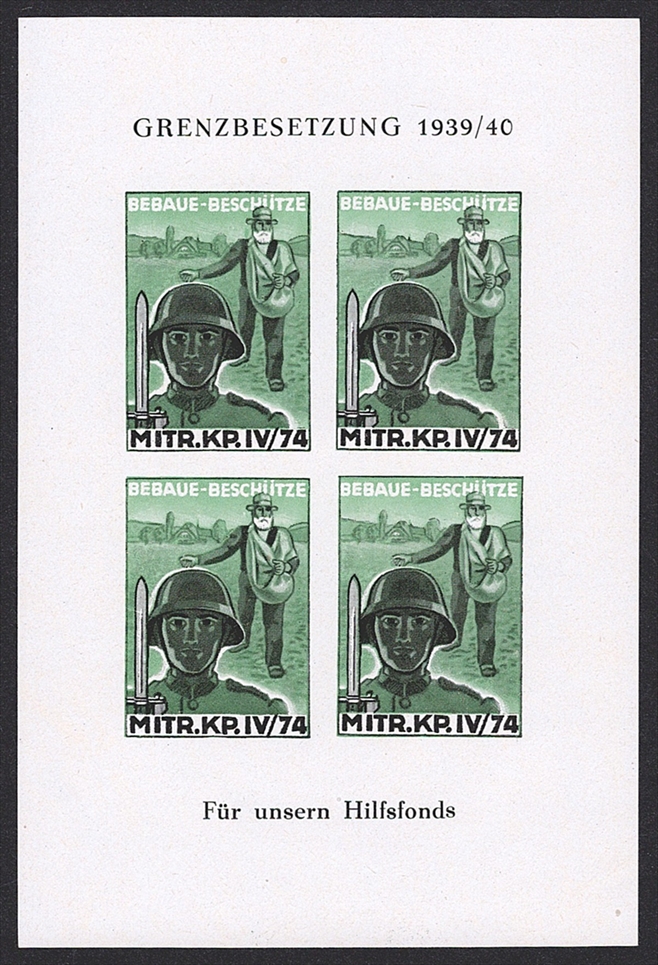 Schweiz, Soldatenmarken, Infanterie, Mitr.Kp.lV/74, Nr.429b, ungezähntes Bögli, "Hilfsfonds"