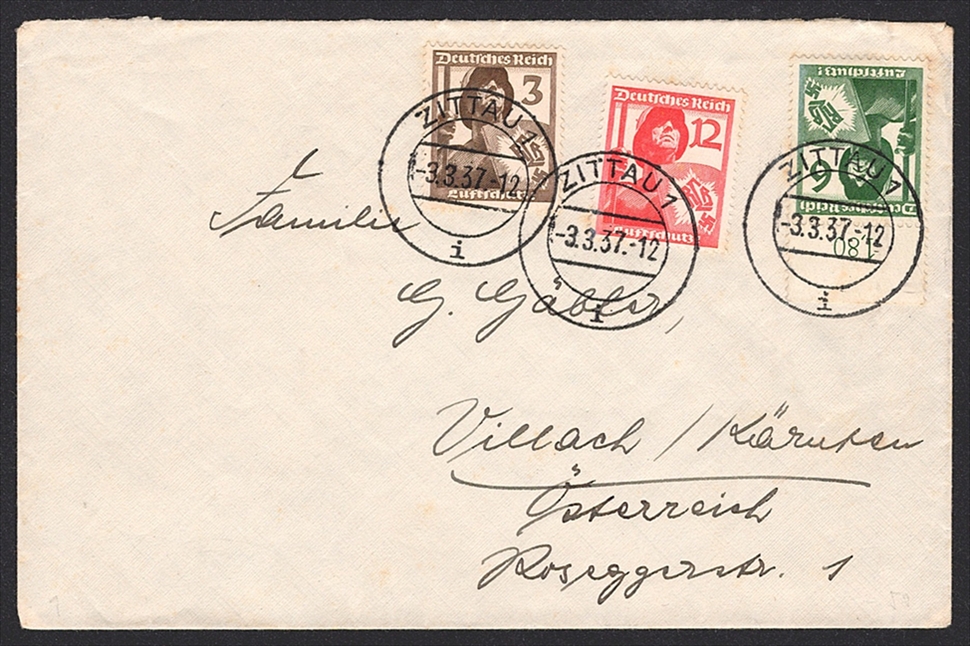 Deutschland, Deutsches Reich, Luftschutz, 1937, Nr.643-645, komplette Serie auf FDC nach VILLACH, ZITTAU