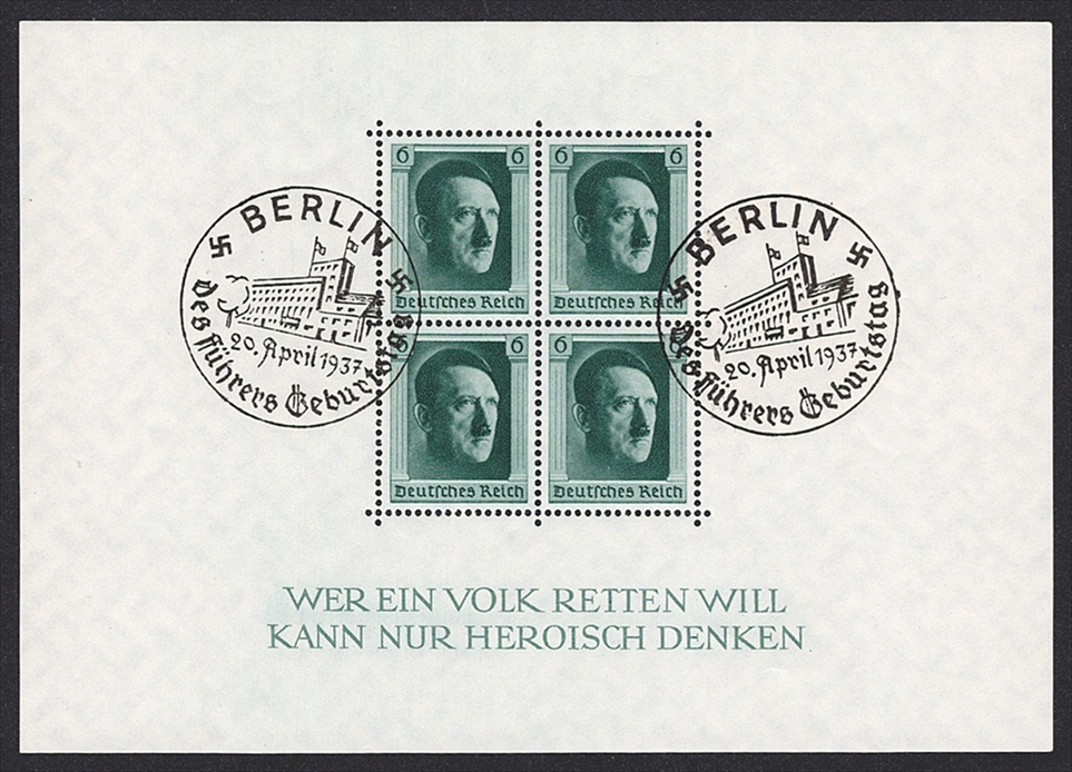 Deutschland, Deutsches Reich, Sonderblock, 1937, Nr.Bl.7, Sonderstempel BERLIN GEBURTSTAG