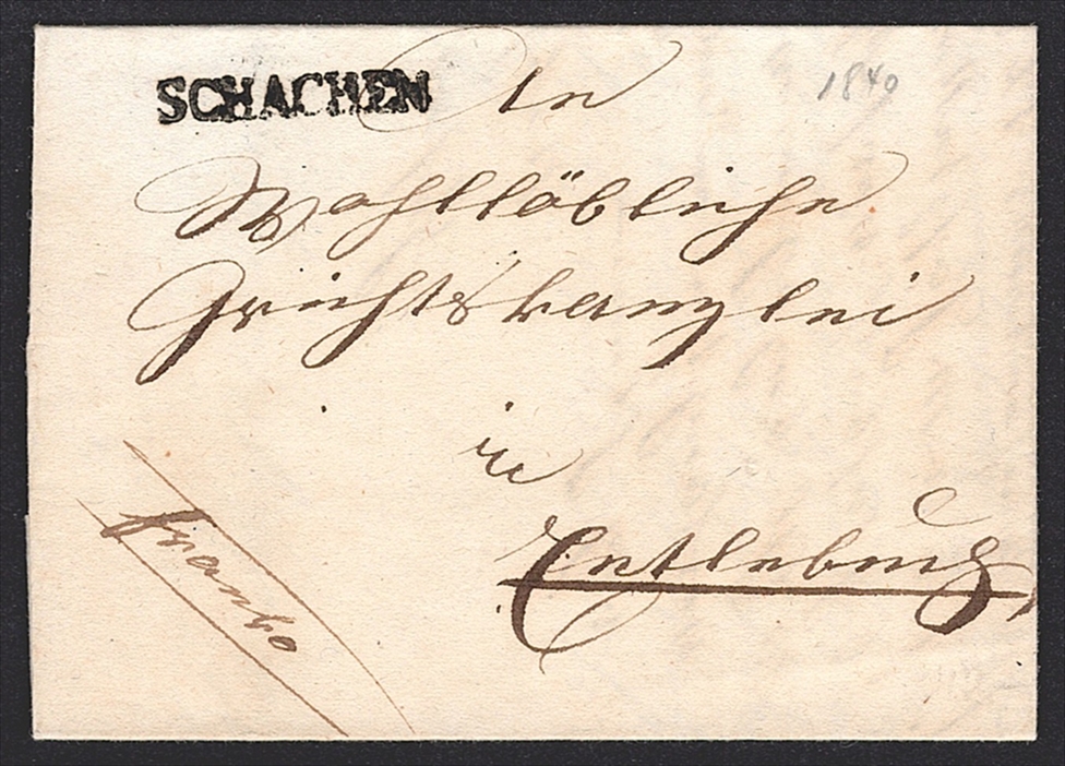 Schweiz, Abstempelungen, Stempel SCHACHEN, sauber auf Faltbrief von 1840 nach Entlebuch