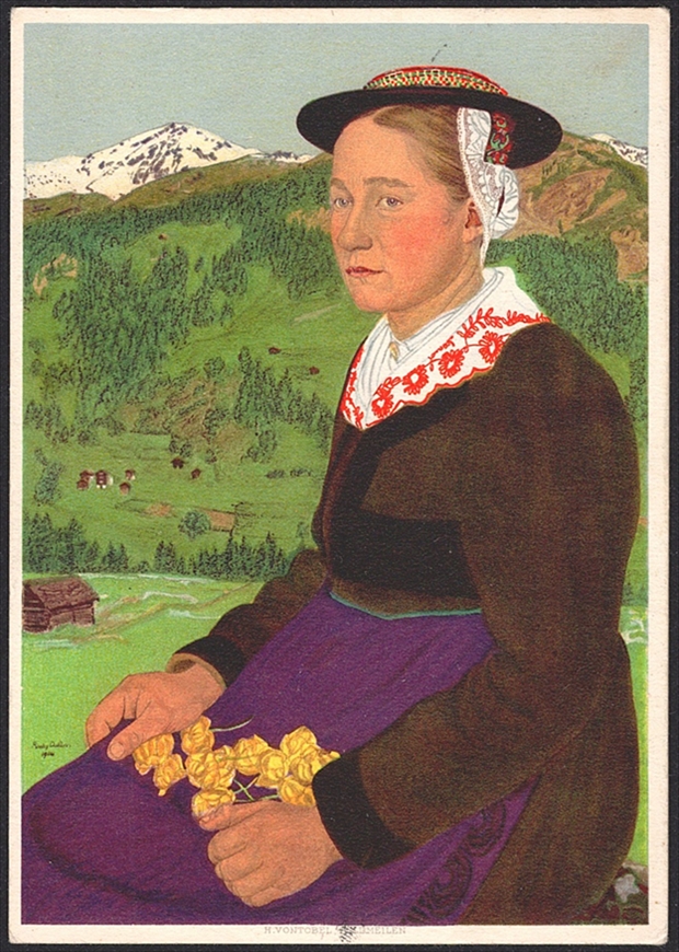 Schweiz, Bundesfeierkarten, 1933, Walliserin, Nr.57n, Bild "Spiez" – Bild 2