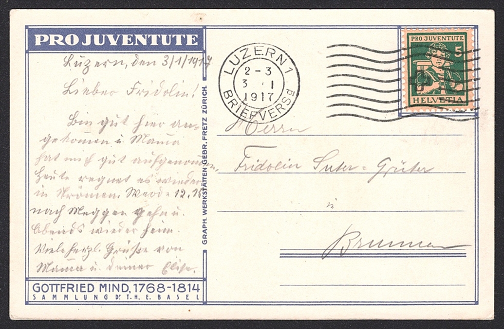 Schweiz, Pro Juventute, Nr.5 auf Pro Juventute-Karte Nr.55, LUZERN