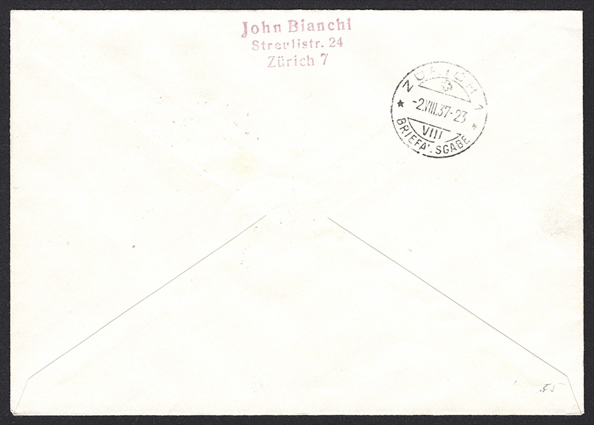 Schweiz, Sonderflüge, SF-Nr.37.3a, Zürich-Sion, ab Zürich Heimplatz, hochwertige Frankatur – Bild 2