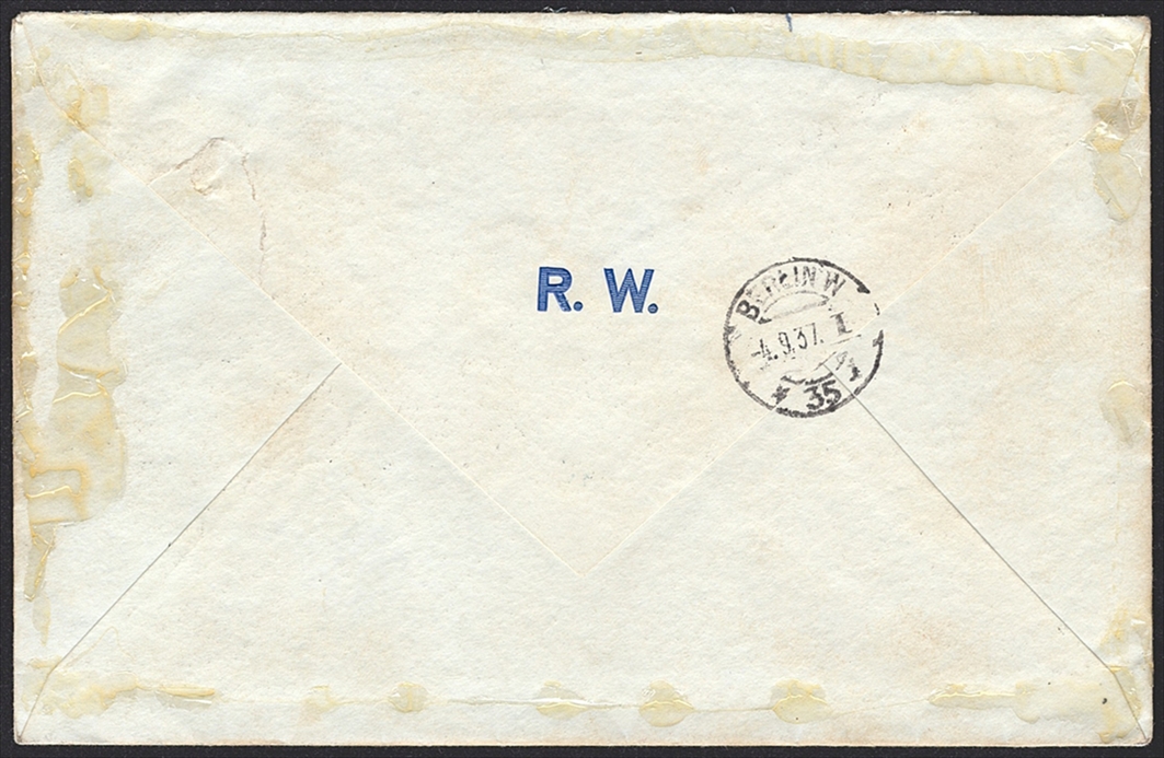 Deutschland, Deutsches Reich, Das braune Band,1937, Bl.10, Sonderstempel BERLIN, eingeschriebener Brief – Bild 2
